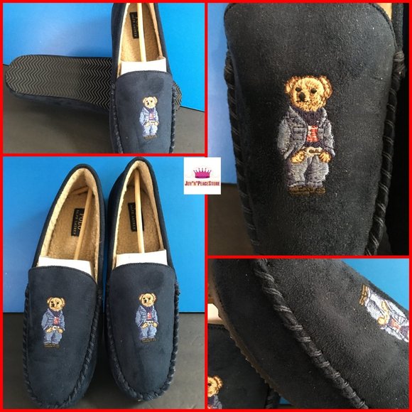 Men's Ralph Lauren Polo Bear American Sweater Denim Jacket Faux Fur Slippers 11